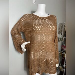 Aolro Open Knit Crochet Long Sleeve Top Size M